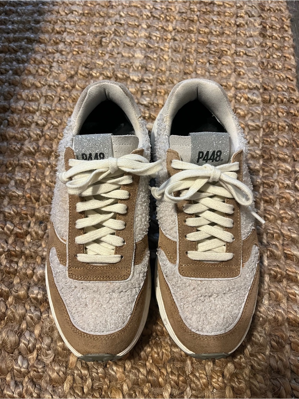 P448 Cream & Brown Sherpa Suede Sneakers